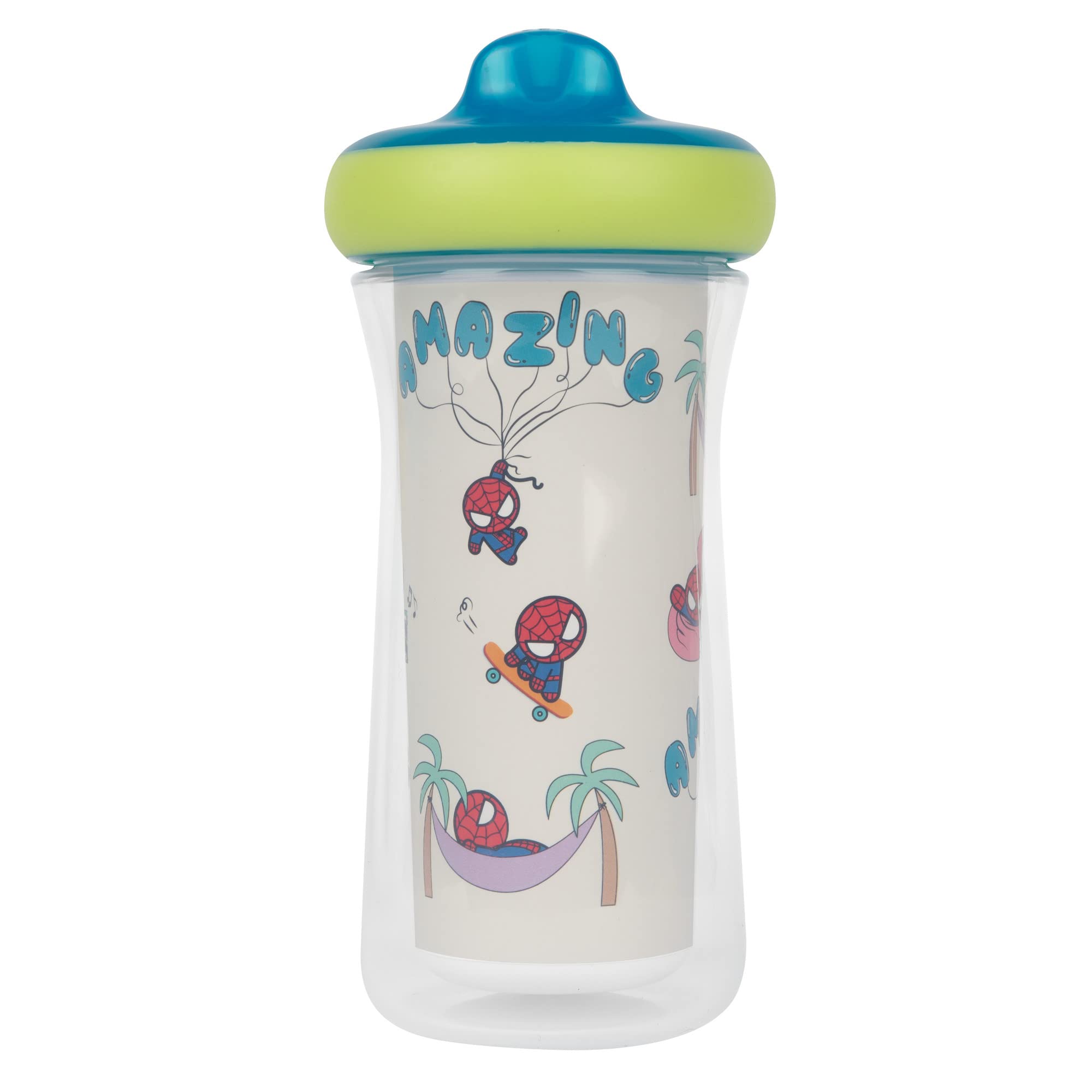 DropGuard bumper on The First Years Marvel sippy cup protects the lid from drops