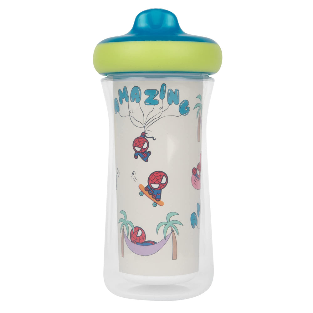 DropGuard bumper on The First Years Marvel sippy cup protects the lid from drops