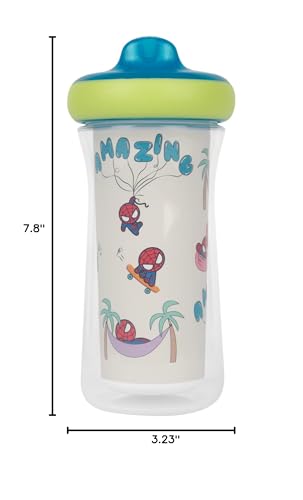 Colorful Marvel graphics on The First Years sippy cups engage toddlers during meals