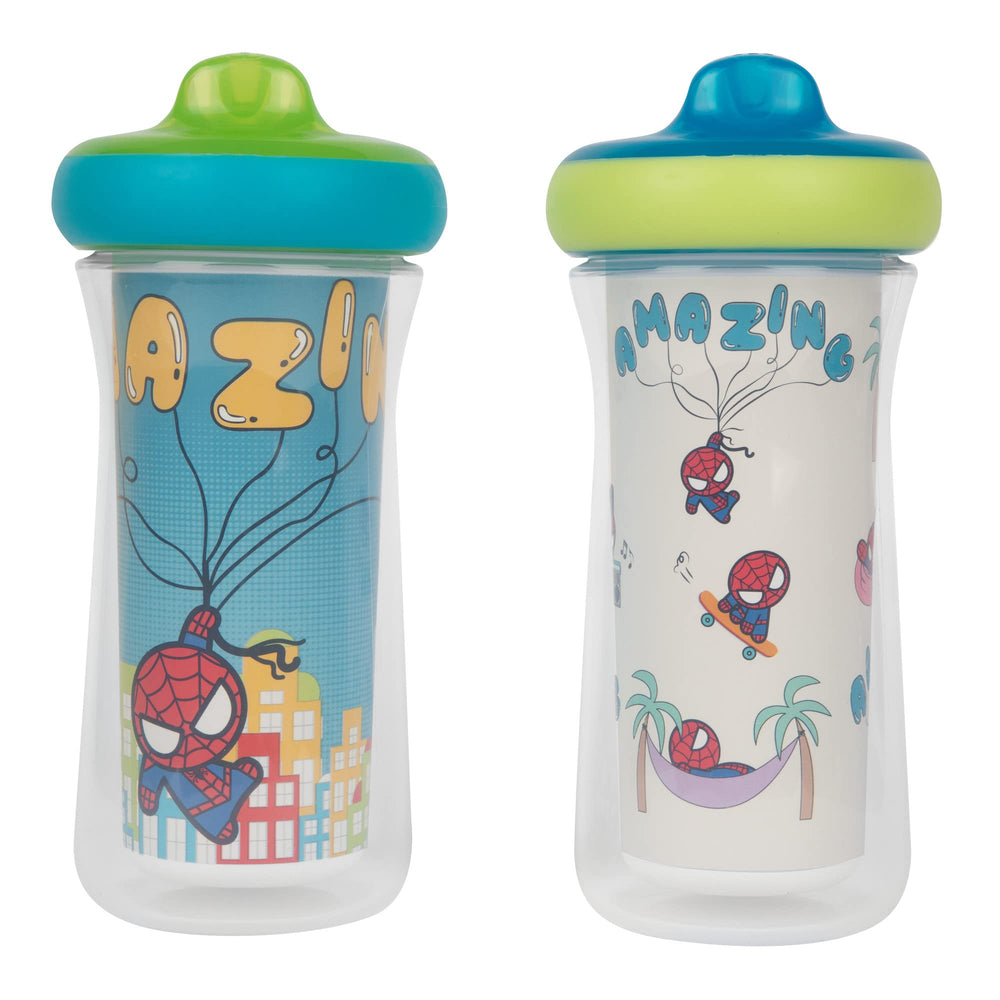 The First Years Marvel insulated sippy cup with spill-proof spout keeps drinks cool on the go
