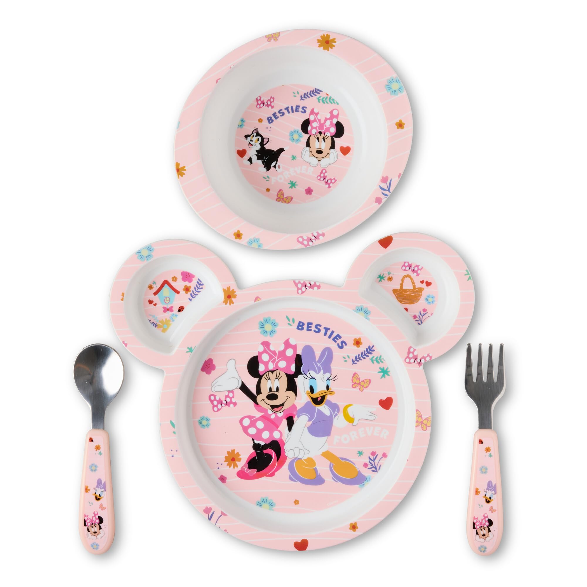 The First Years Minnie Mouse divided plate keeps meals organized for tiny hands.