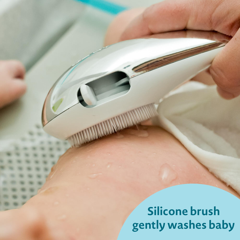 The First Years Rain Shower infant tub recline supports growth as baby gains head control.