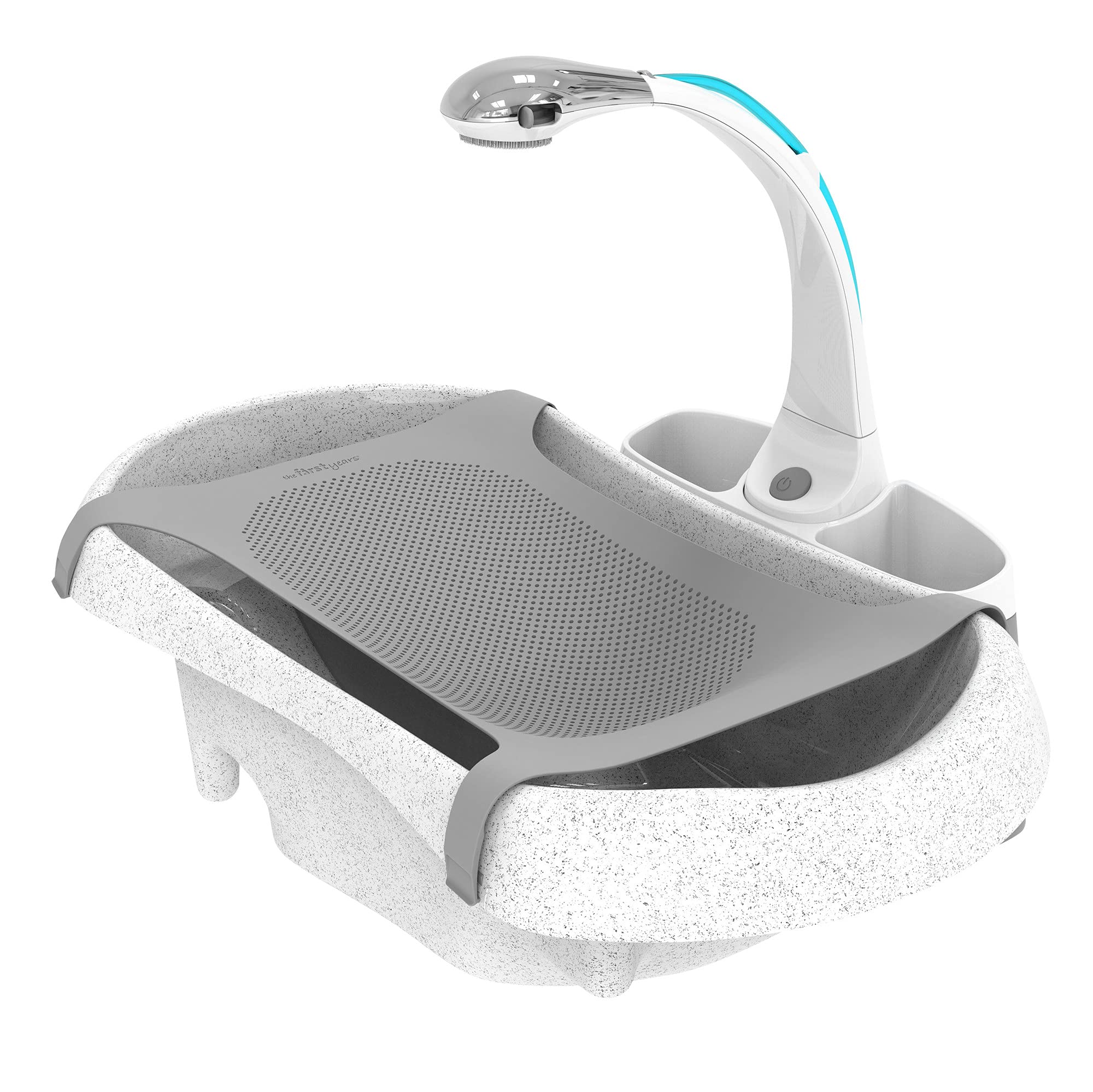 The First Years Rain Shower newborn sling provides gentle support during bath time.