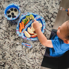 The First Years Spidey spoon designed for small fingers and scooping control
