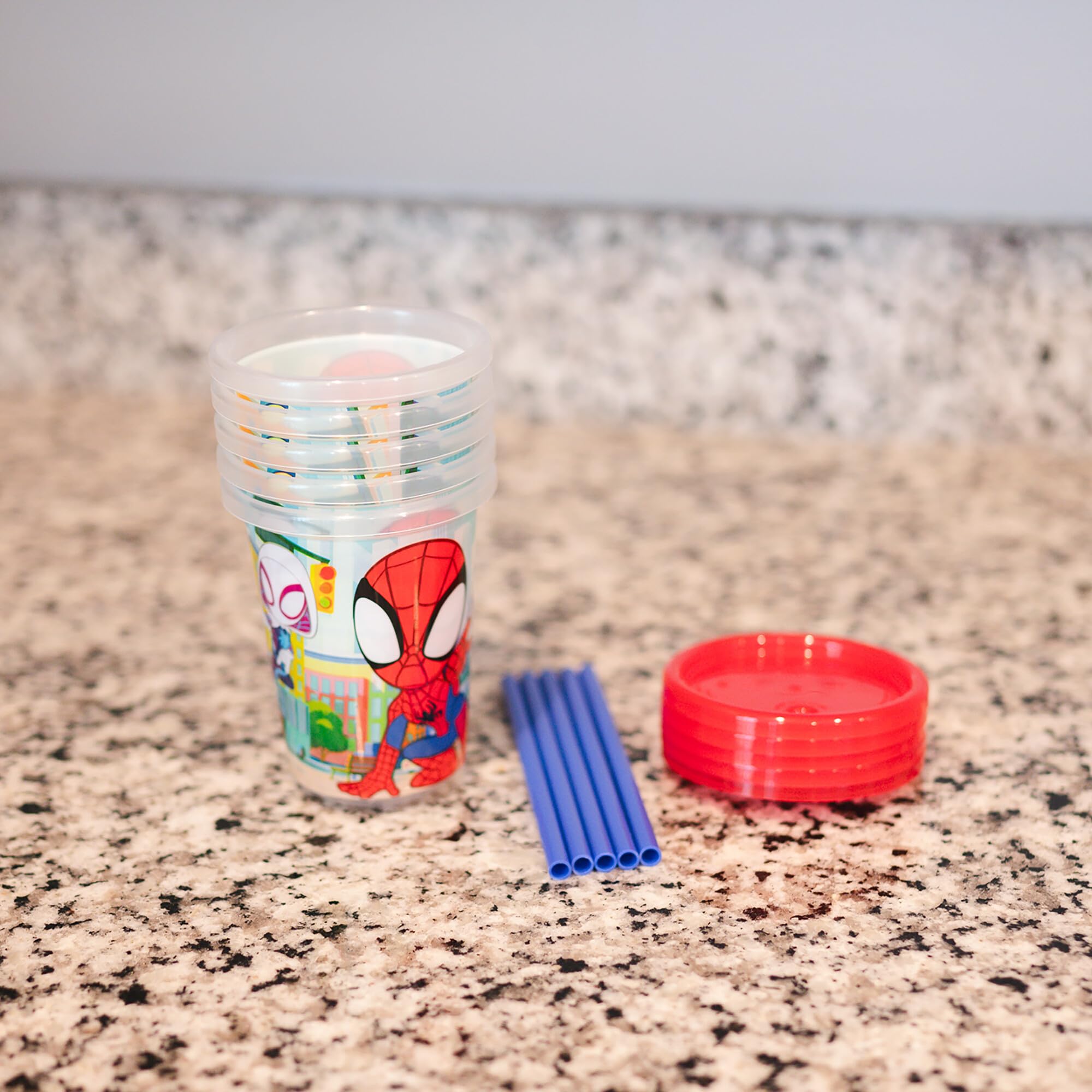 The First Years Spidey Take & Toss cups include space to write a name and prevent mix-ups.