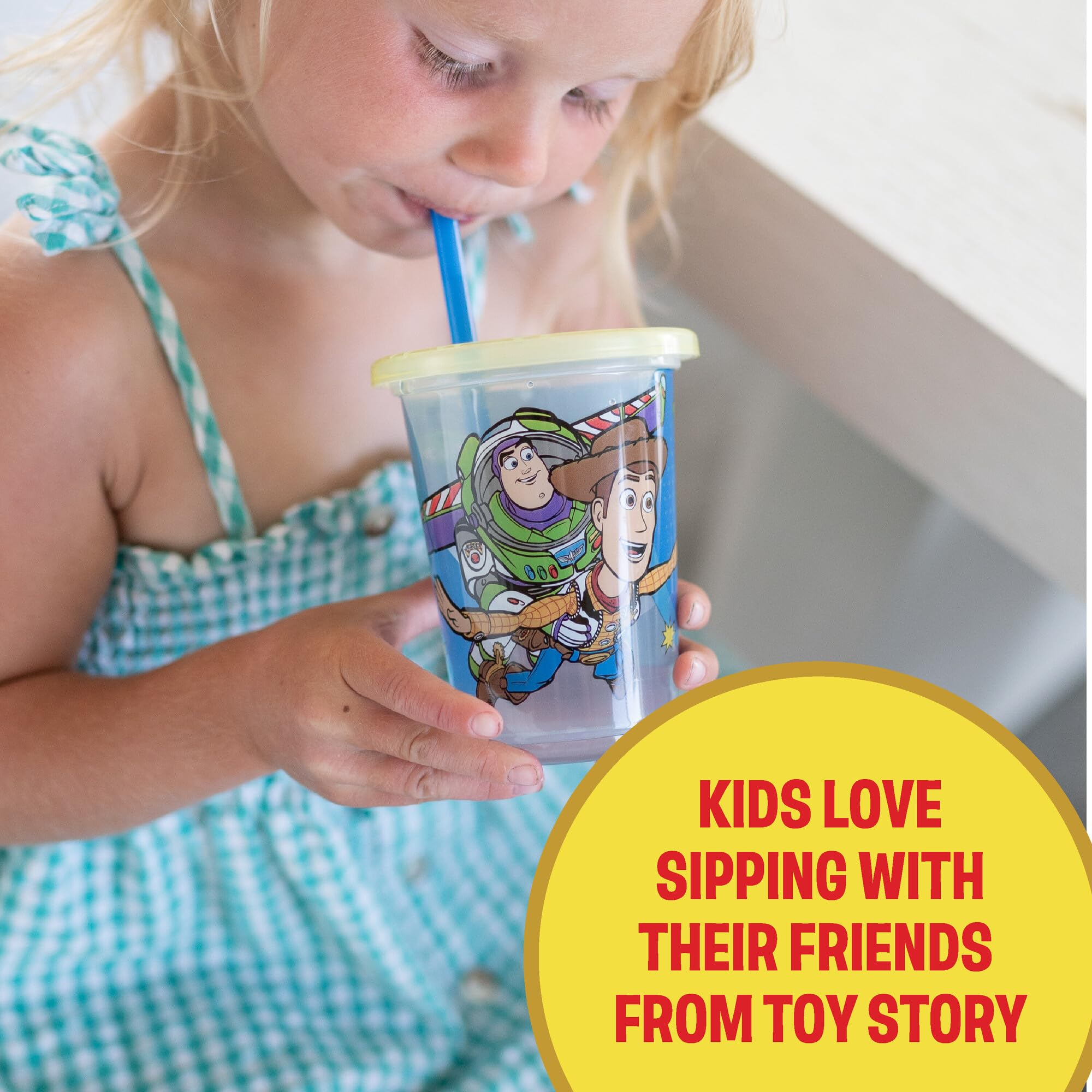 Toy Story cup with straw from The First Years for durable reuse during travel
