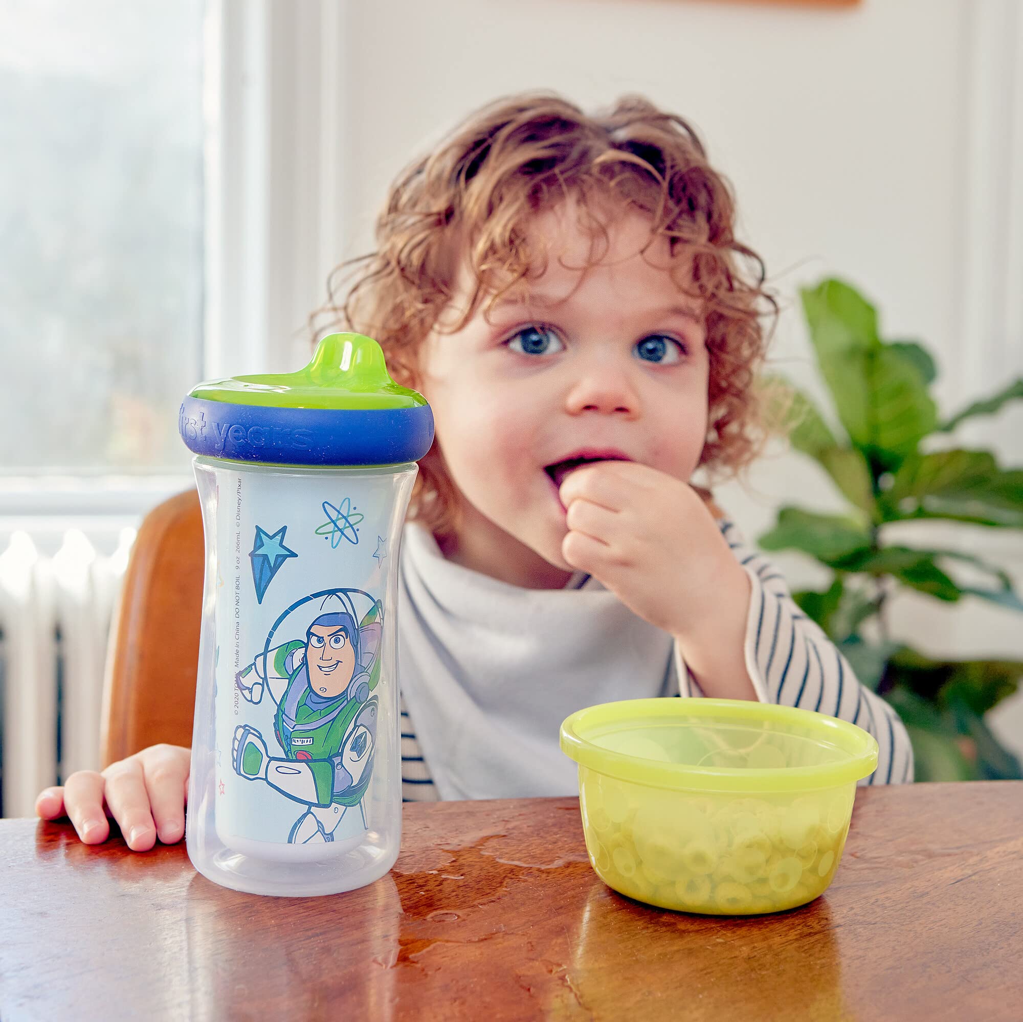 The First Years Toy Story sippy cup features bite-resistant spout for developing teeth