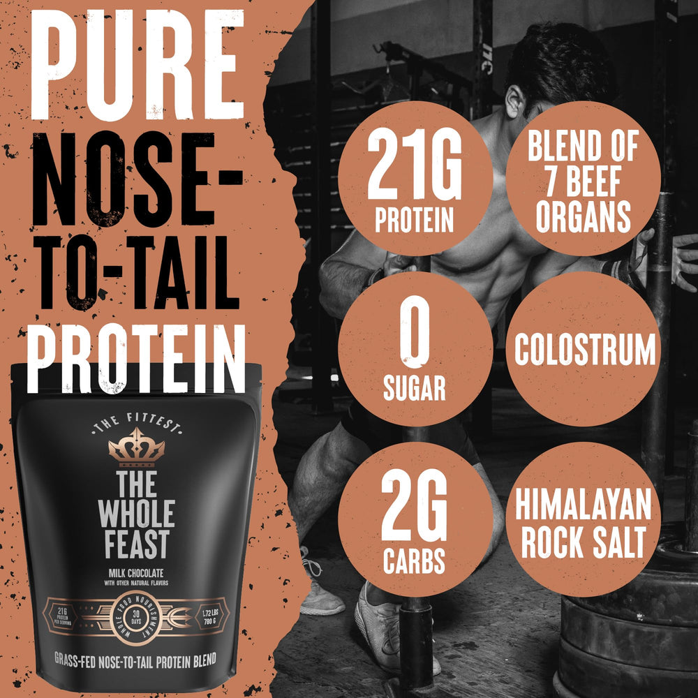 The Fittest Whole Feast scoop with milk chocolate powder for a quick, tasty shake.