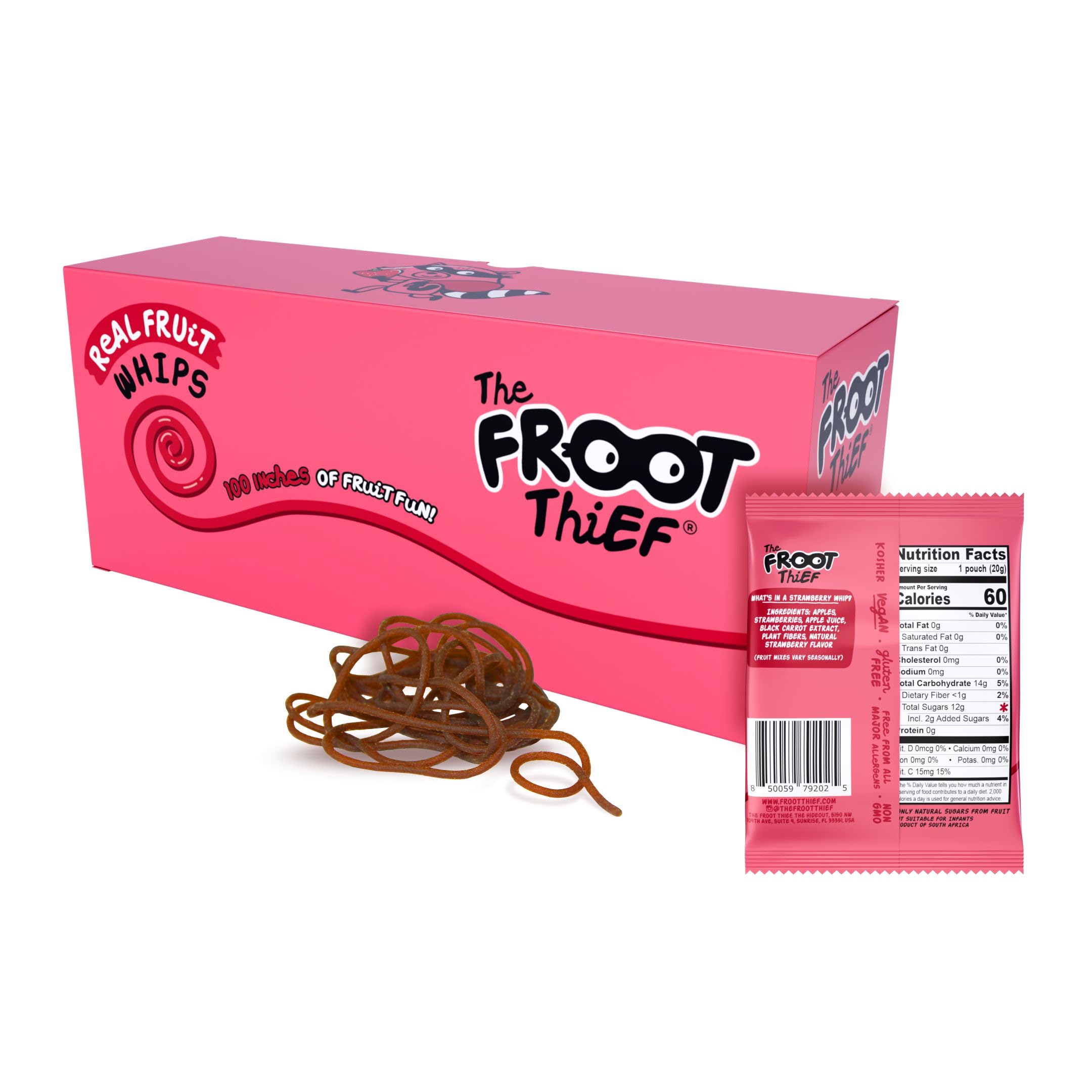 The FROOT Thief strawberry whip image showing no nuts, safe for nut-free snacking.