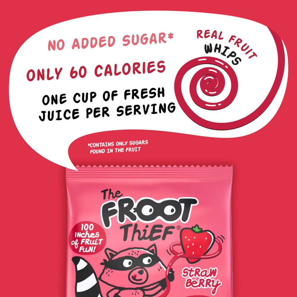 The FROOT Thief individually wrapped strawberry whip, perfect school lunch option.