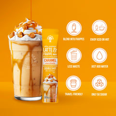 The Frozen Bean caramel macchiato hot latte cup showing a cozy at-home beverage