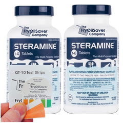 The FryOilSaver Co Steramine bottle pour for quick surface sanitizing.