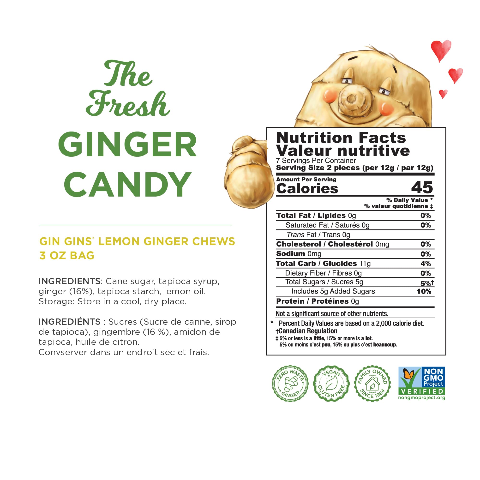 The Ginger People GIN GINS Lemon Ginger Chews in-hand view showcases single-serve convenience.
