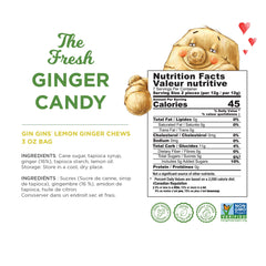 The Ginger People GIN GINS Lemon Ginger Chews in-hand view showcases single-serve convenience.