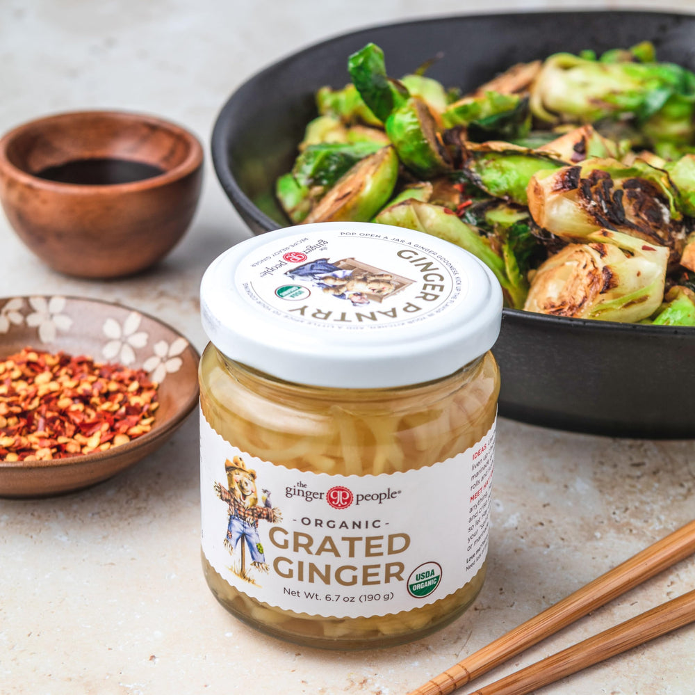 The Ginger People ginger grated organic brine bottle focuses on convenient, measured seasoning.