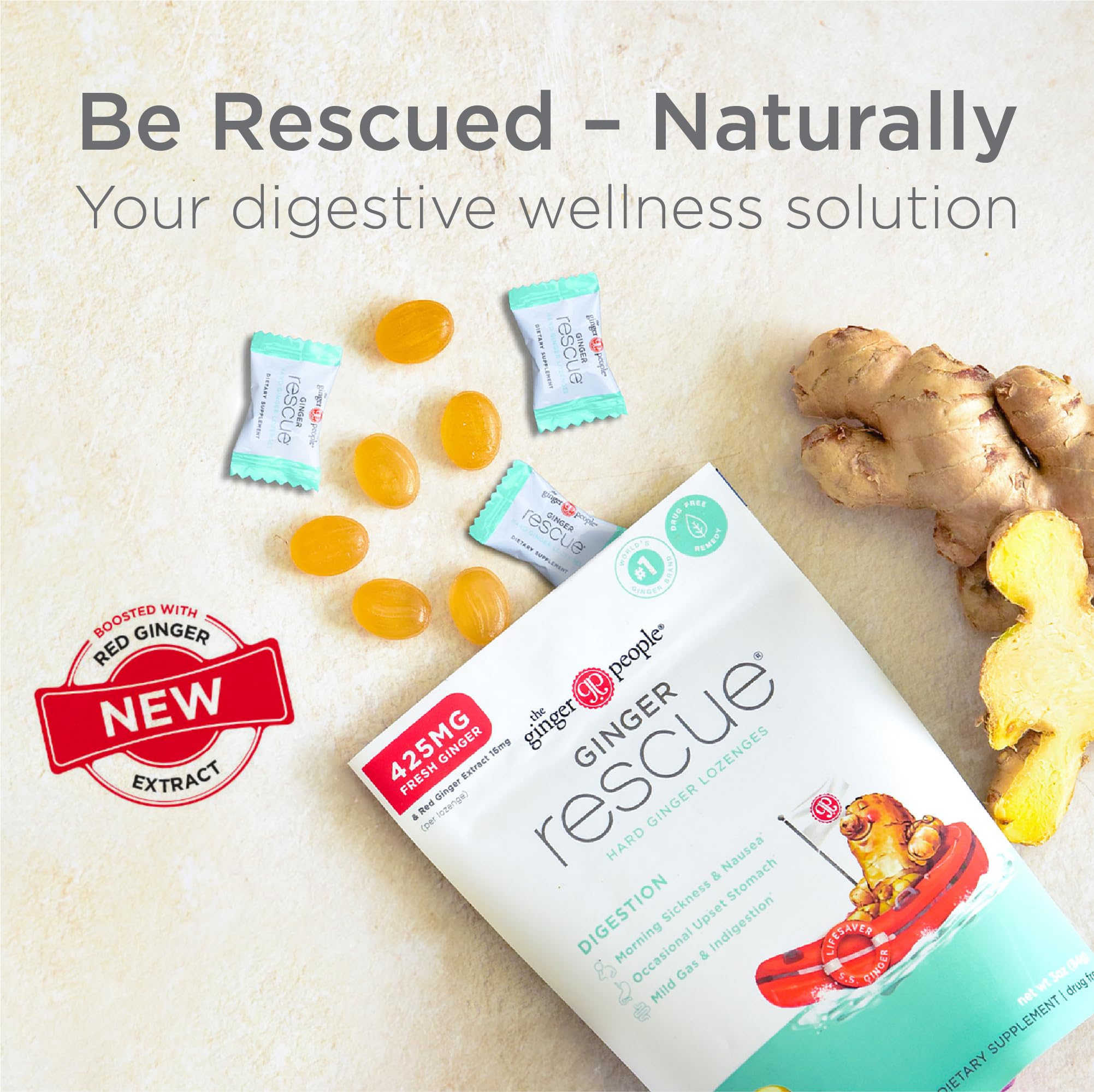 Ginger Rescue lozenges on-the-go pack demonstrates easy daily relief.