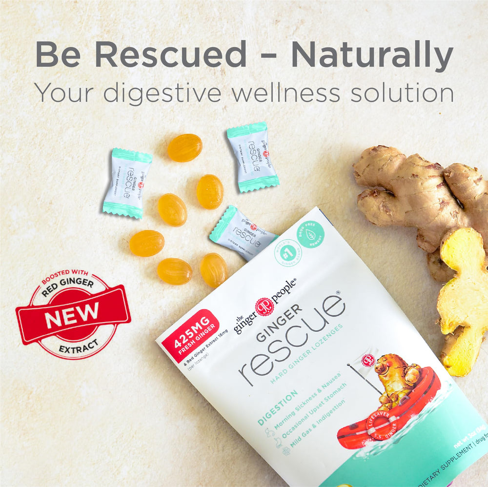 Ginger Rescue lozenges on-the-go pack demonstrates easy daily relief.