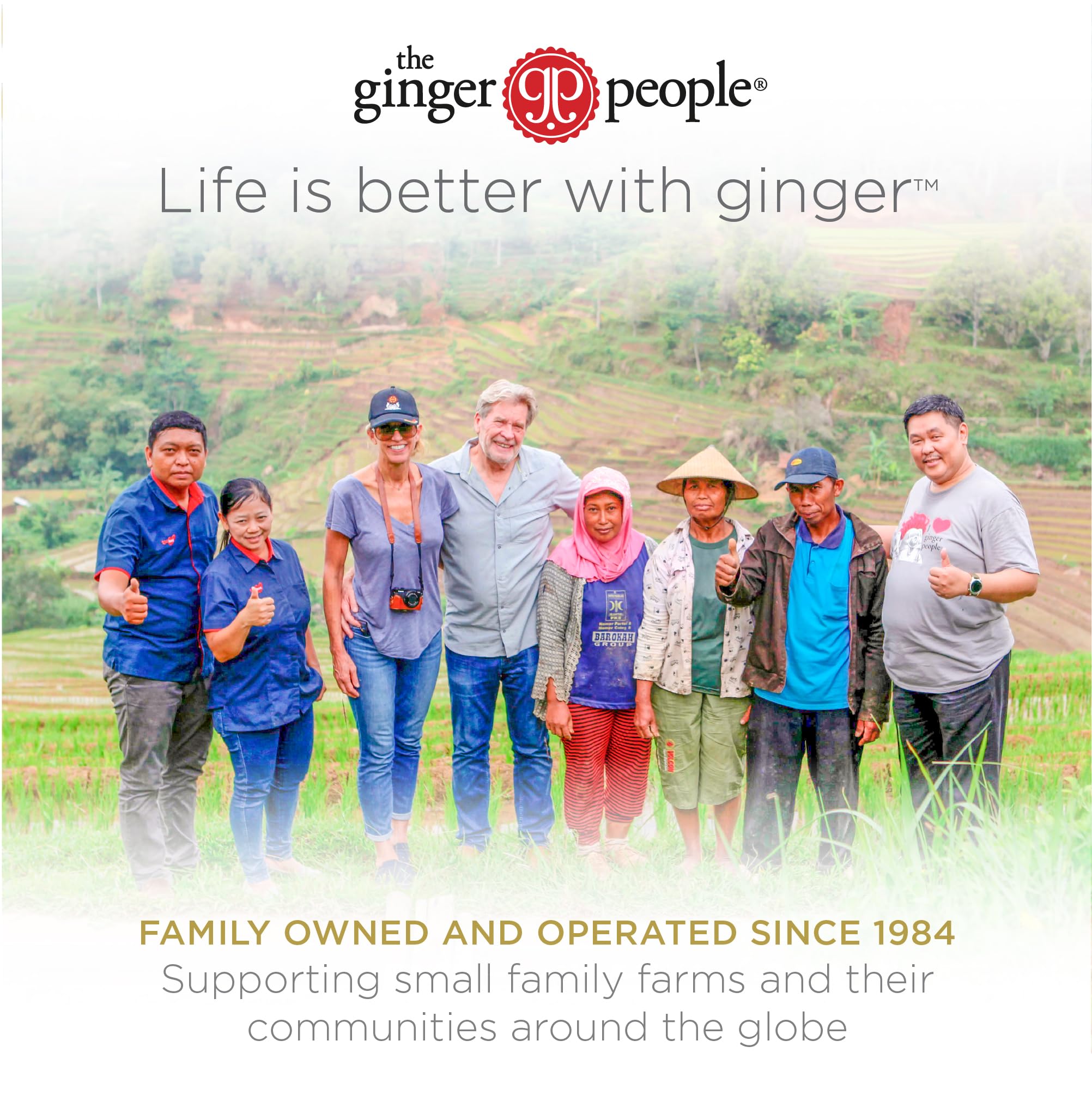 The Ginger People lozenges use whole fresh ginger rhizomes for sustainability.
