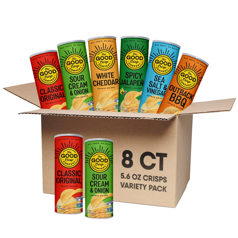 The Good Crisp Company Classic Original can, gluten-free chips for lunch boxes.