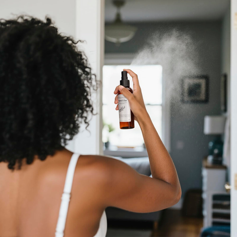 The Good Soul Project eco-friendly packaging with vanilla spray bottle.