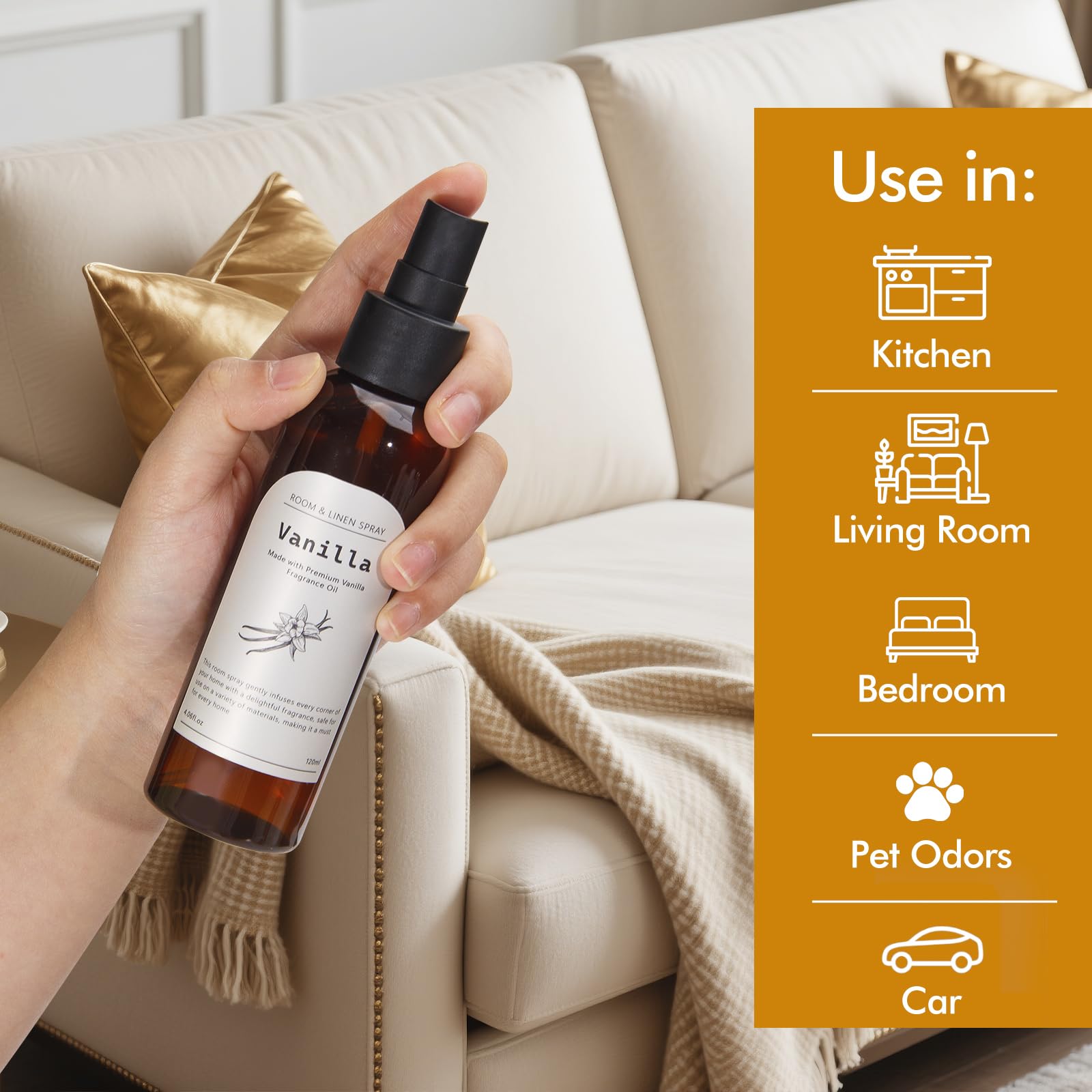 The Good Soul Project vanilla spray bottle on shelf showcasing long-lasting fragrance.