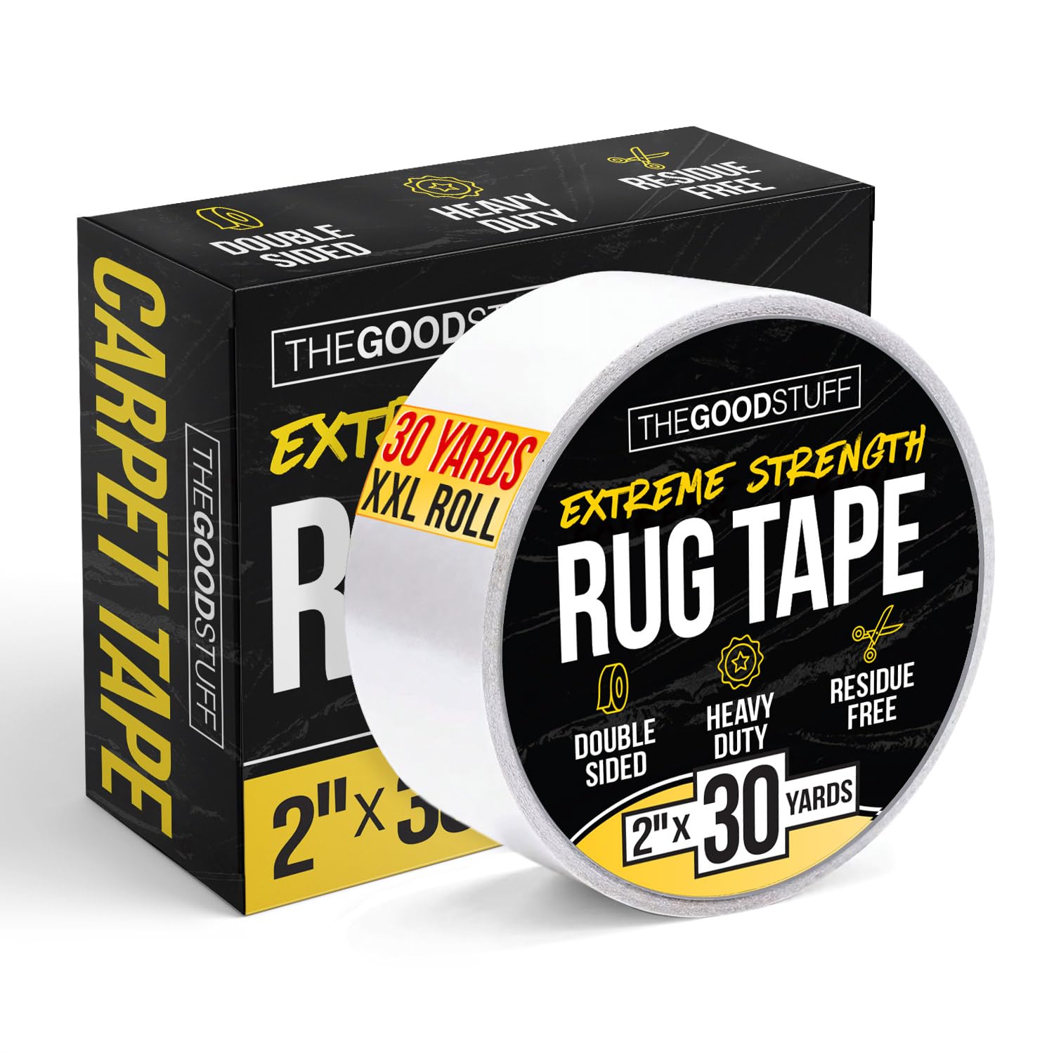 The Good Stuff rug tape holds a rug securely on wood floor for safety.