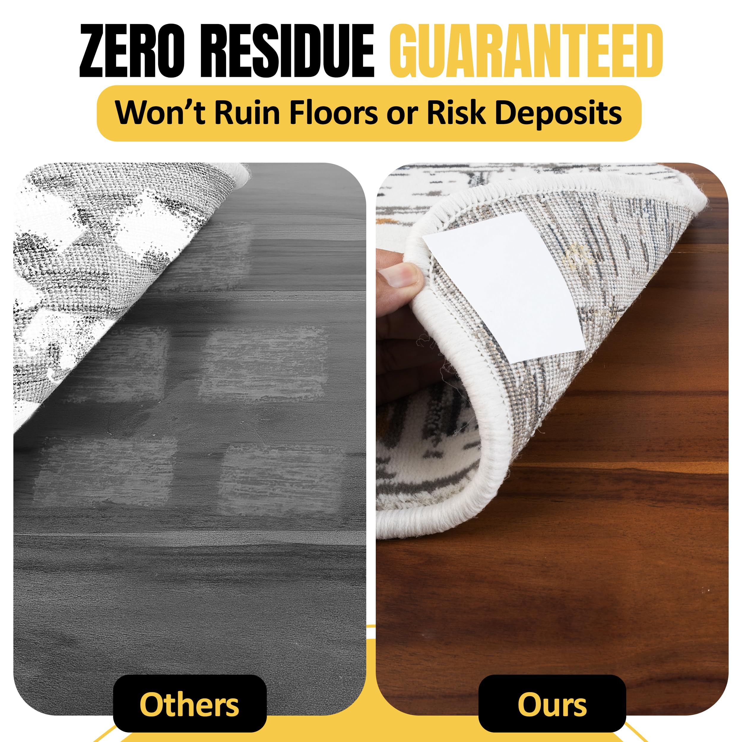 The Good Stuff rug tape works on carpet, wood, and tile surfaces.