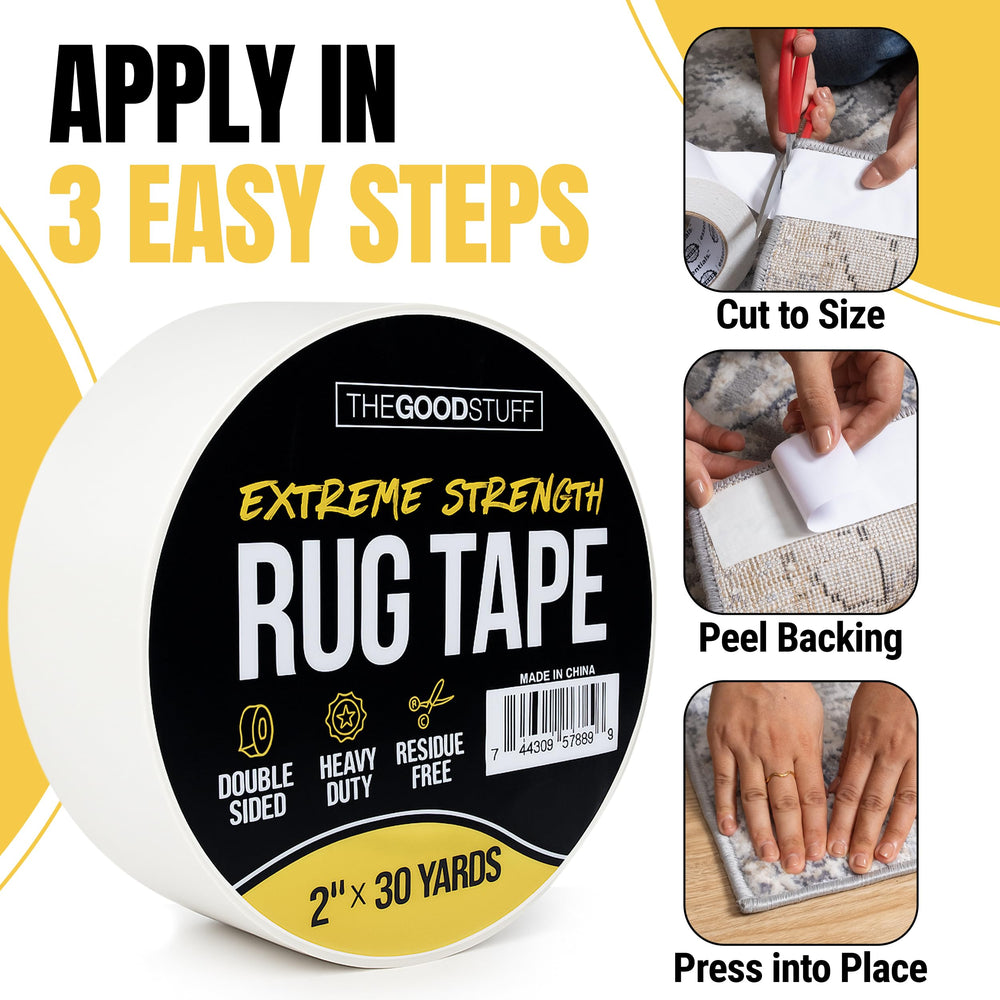 The Good Stuff rug tape keeps carpet in place in a high-traffic room.