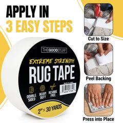 The Good Stuff rug tape keeps carpet in place in a high-traffic room.