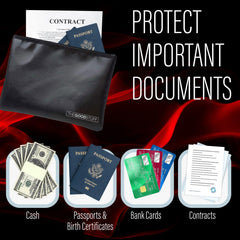 The Good Stuff Fireproof Bag with passport and cash ready for travel