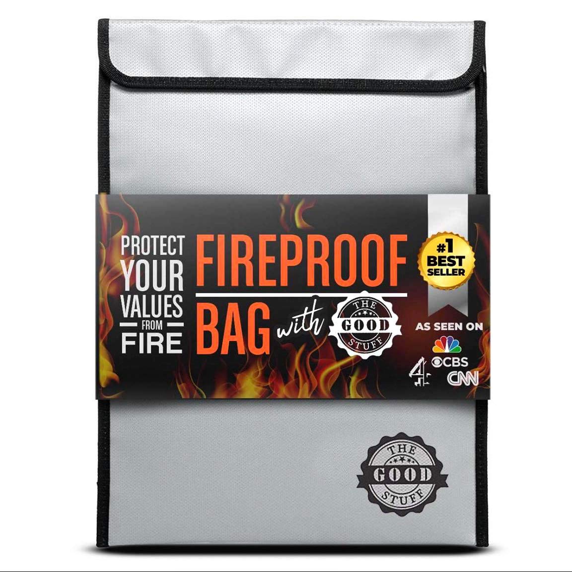 The Good Stuff fireproof document bag front view showing ample 15x11 storage.