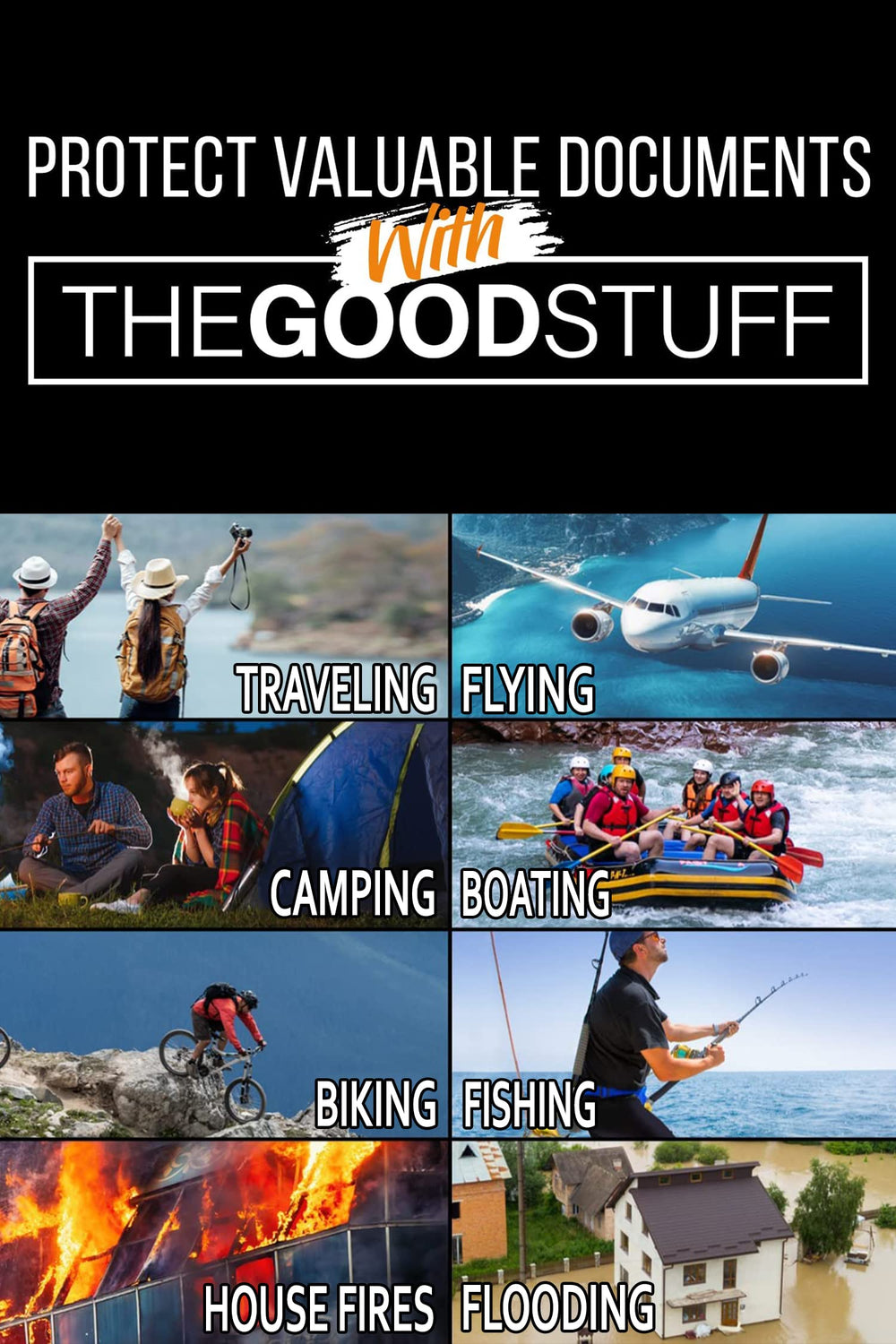 The Good Stuff fireproof document bag stores cash, jewelry, and passports securely.