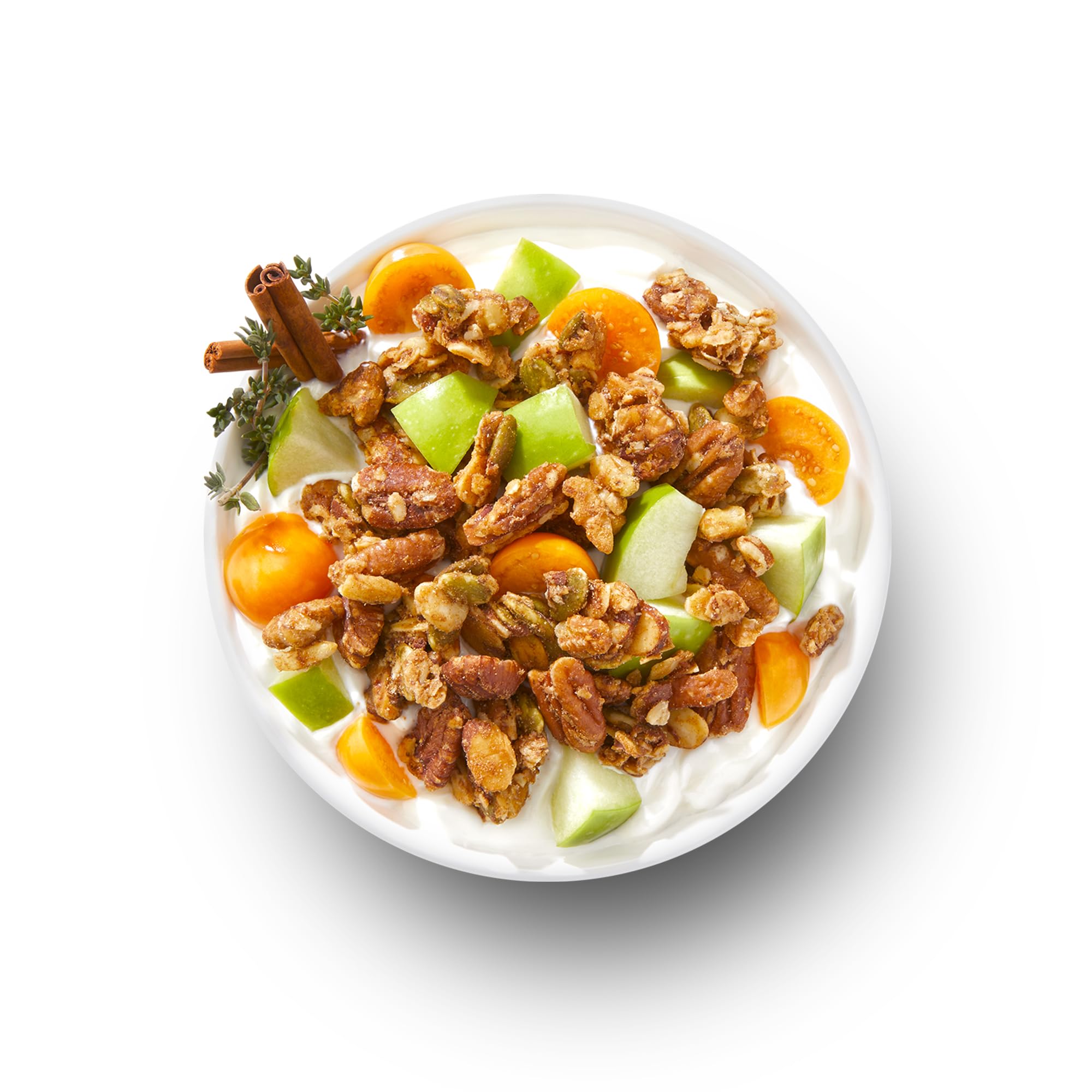 Ingredient breakdown with nuts and seeds highlighting gluten-free, non-GMO ingredients.