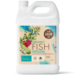 The Grow Co 1G Organic Fish Emulsion bottle demonstrates potent nutrients for healthy plant growth.