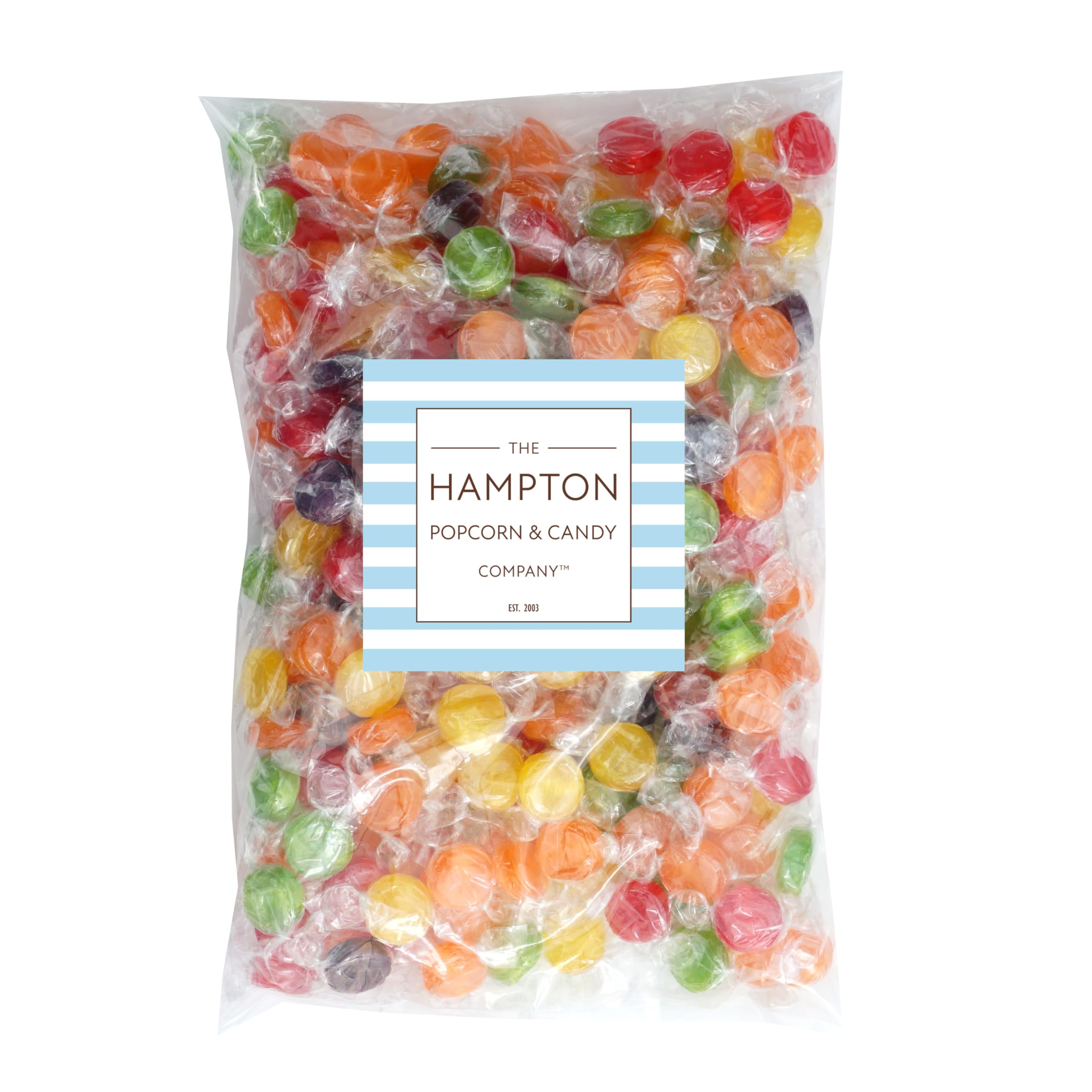 The Hampton Candy Company assorted fruit hard candy colors closeup; vibrant flavors for everyday treats.