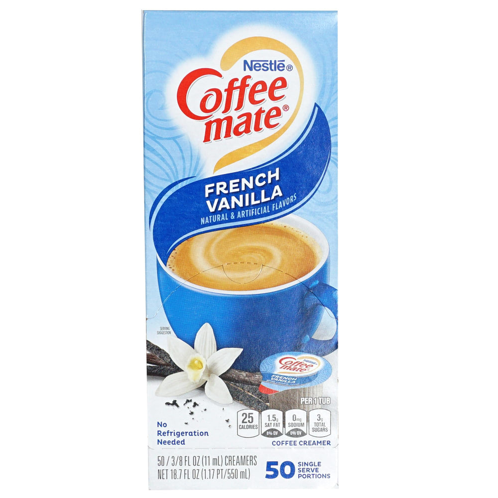 The Hampton Candy Company French Vanilla creamer singles cup-dissolve, enhances coffee flavor during travel.