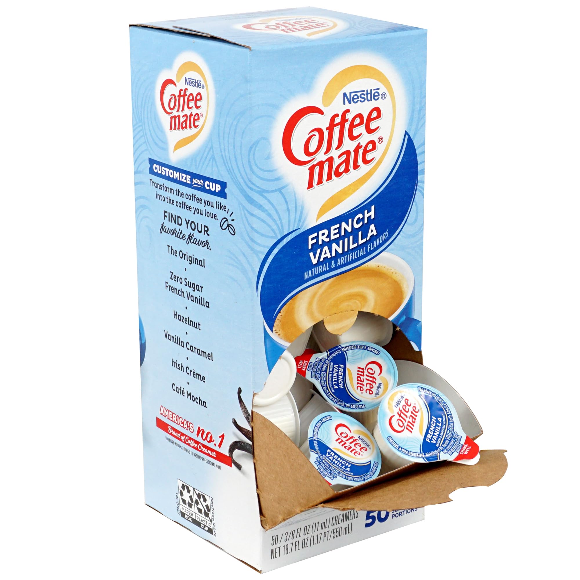 The Hampton Candy Company French Vanilla creamer singles individual packet, lactose-free option for beverages.