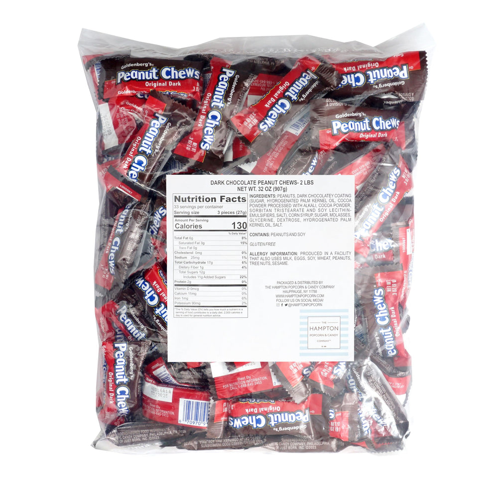 The Hampton Candy Company Peanut Chews Original Dark, individually wrapped for quick on-the-go snacks.