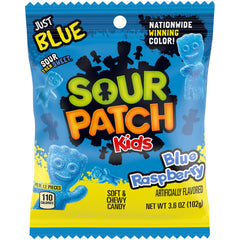 The Hampton Candy Company Sour Kids Blue Raspberry packaging highlights a bright blue raspberry flavor.