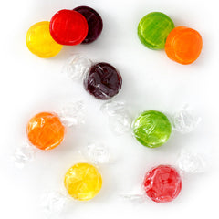 The Hampton Candy Company fruit discs wrappers; convenient on-the-go snacking.