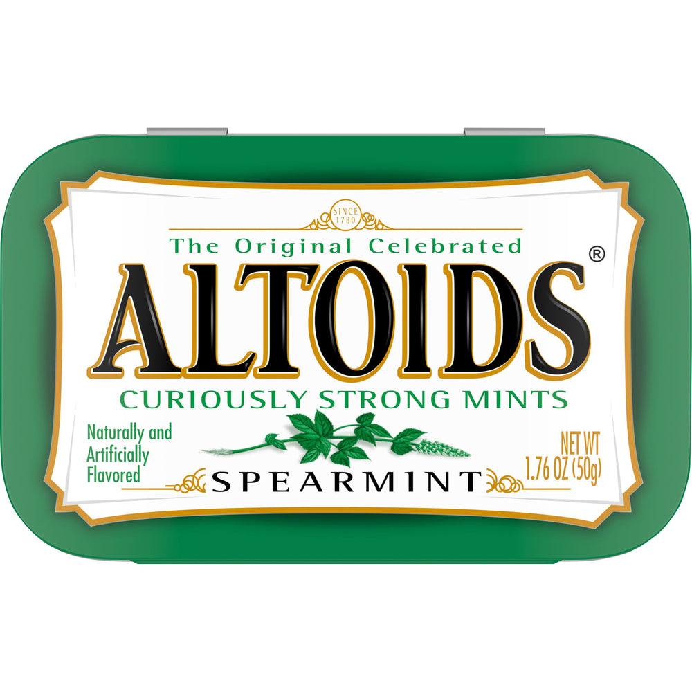 Close-up of label, highlighting minty aroma and long-lasting flavor.