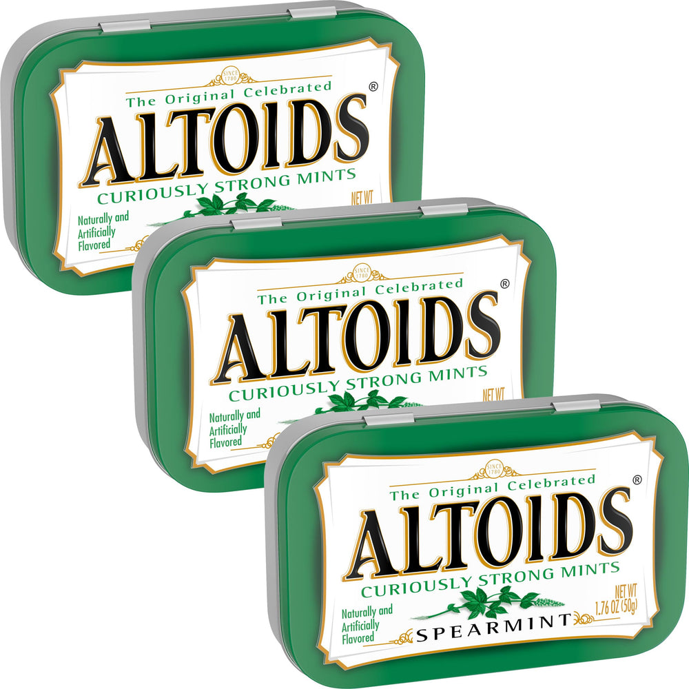The Hampton Candy Company Spearmint Curiously Strong Mints pack front showcases refreshing breath essentials.