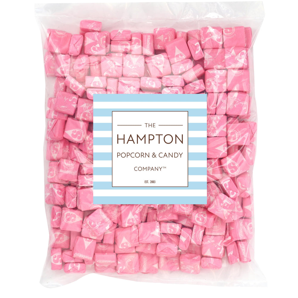 Close-up of Starburst All Pink strawberry fruit chews from Hampton Candy.