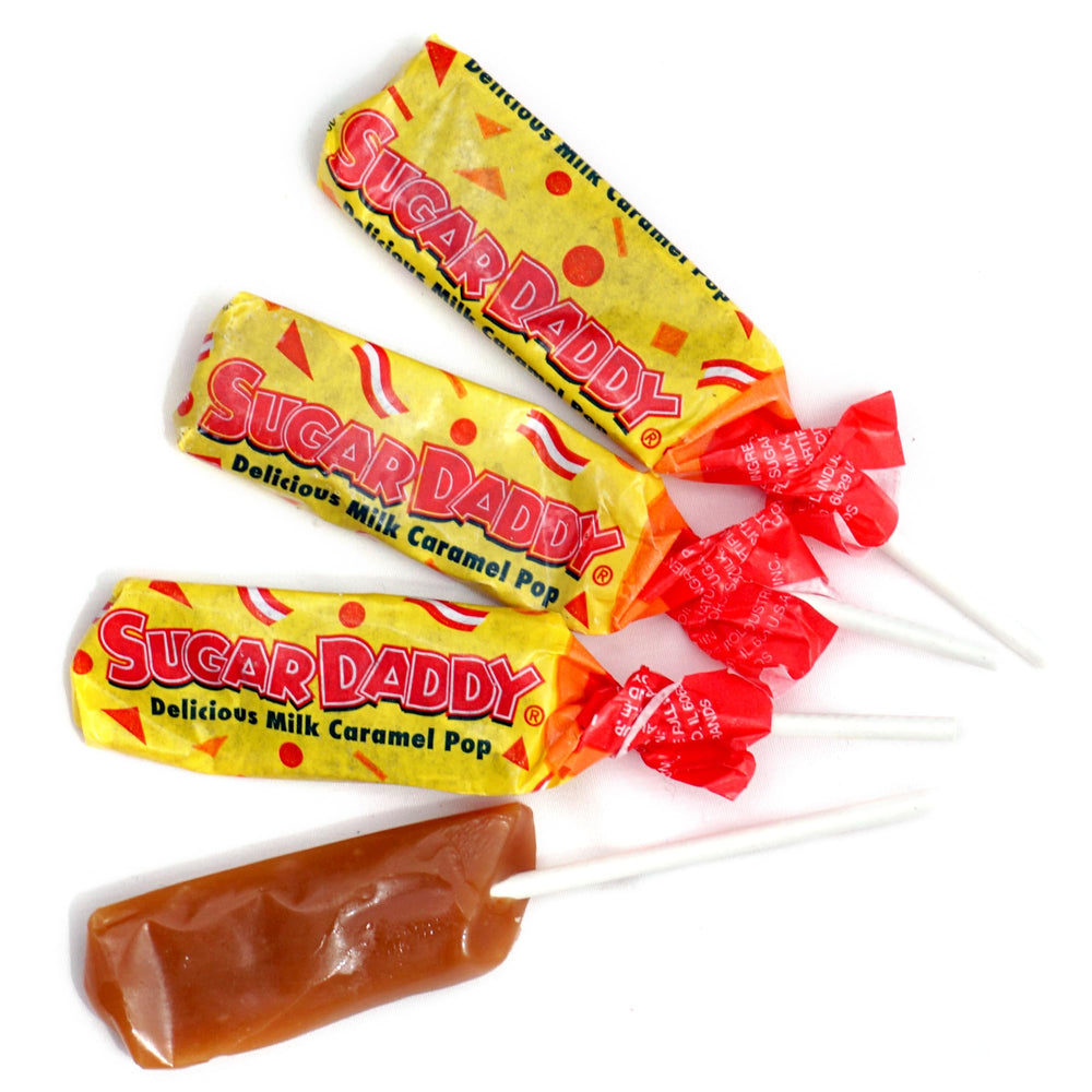 Sugar Daddy Milk Caramel Pops in bulk packaging for events.