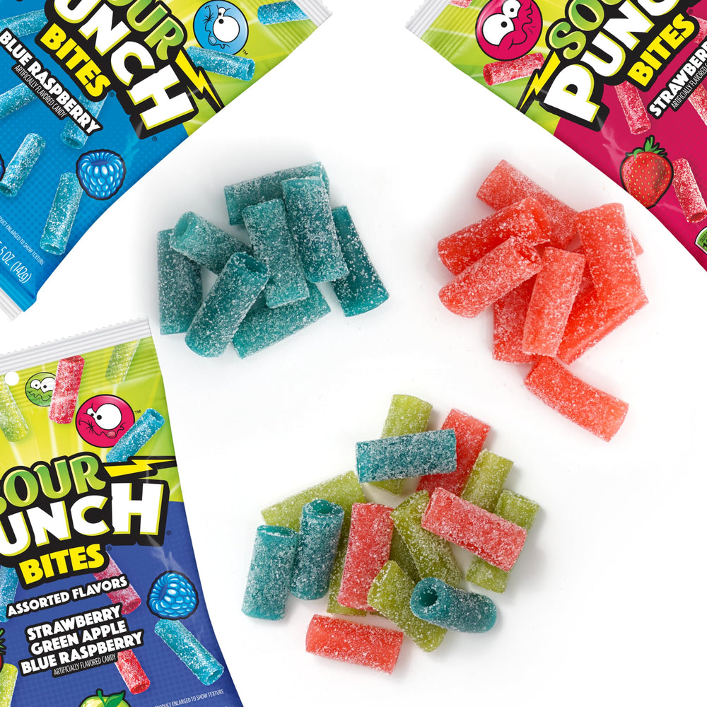 The Hampton Sour Punch Bites blue raspberry 5-ounce pack ideal for lunchboxes.