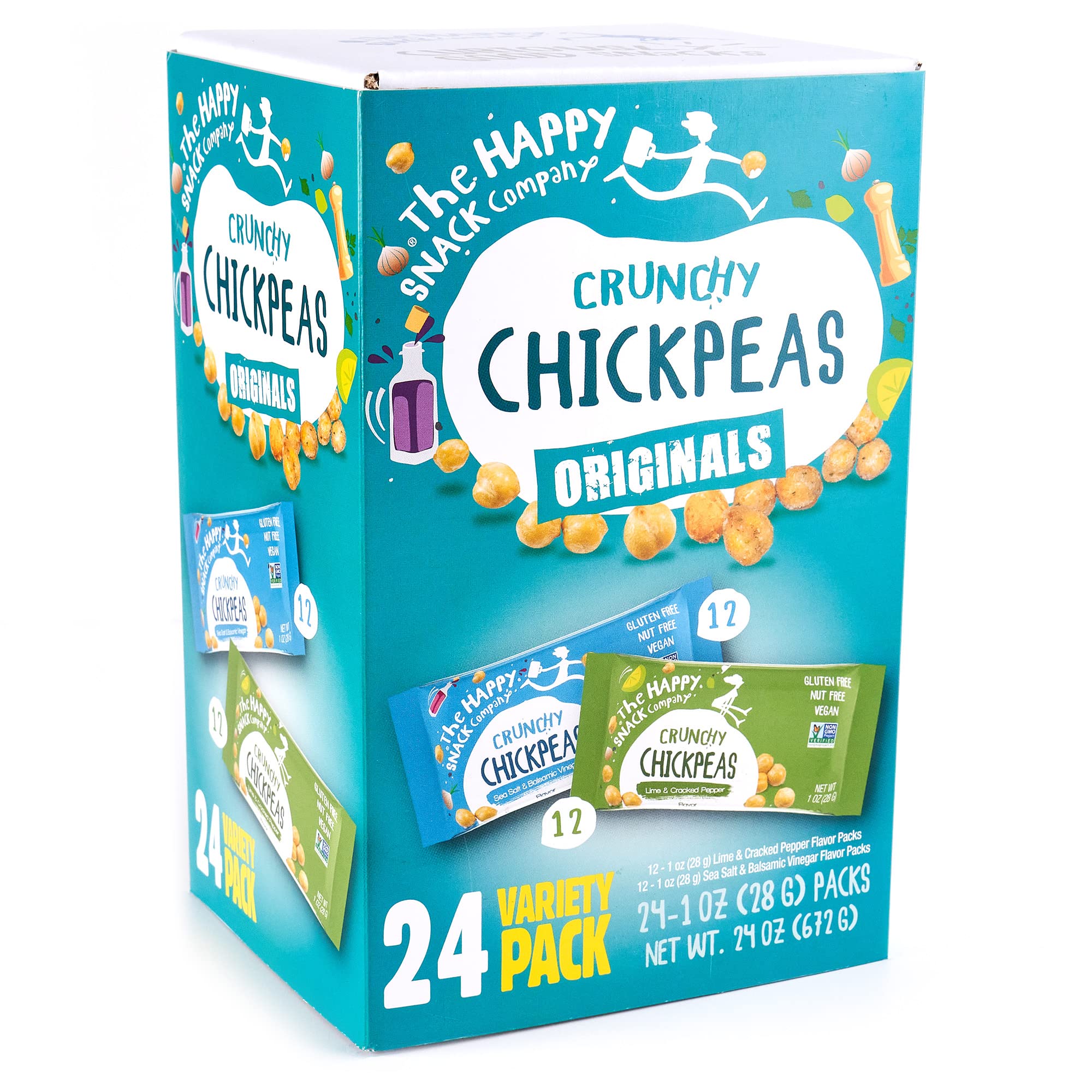 The Happy Snack Company Crunchy Chickpeas sea salt balsamic close-up – savory, crunchy snack.