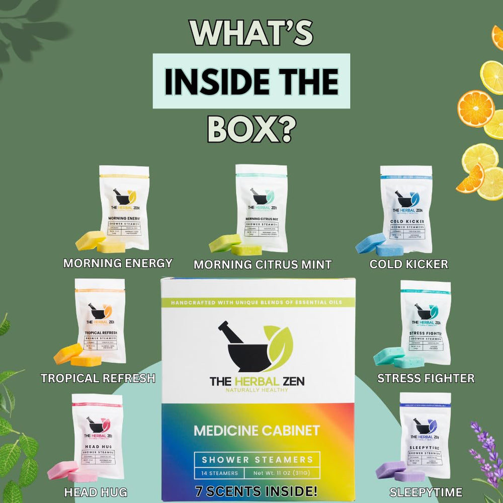 Herbal Zen natural essential oils label highlights pure botanicals and aroma