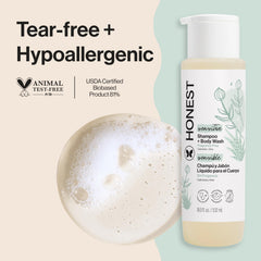 The Honest Company 2-in-1 bottle cap tear-free formula for bath time.