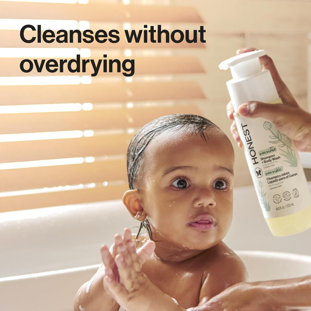 The Honest Company 2-in-1 label closeup showcasing natural ingredients like chamomile and aloe.