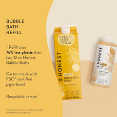 The Honest Company foaming bath close-up shows rich, gentle lather.